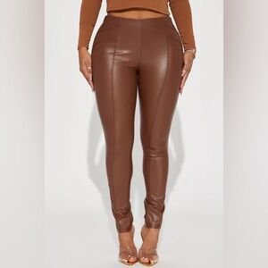 Fashion Nova All For You Faux Leather Leggings – High Rise – Chocolate – NWT